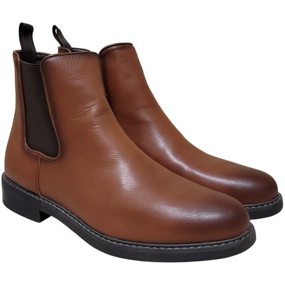 Calvin Klein Men Fenwick Ankle Chelsea Boots Size US 10.5M Medium Brown Leather - Picture 2 of 5